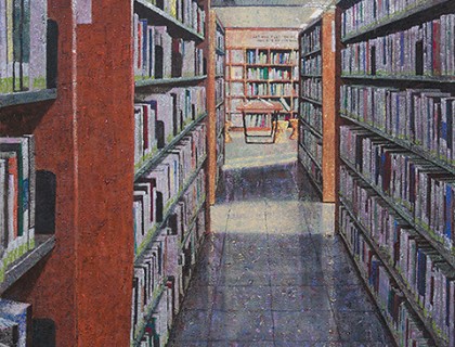 마포중앙도서관, 캔버스에 수채와 구아슈, 아크릴릭 미디엄, 193.9×97.0cm, 2021