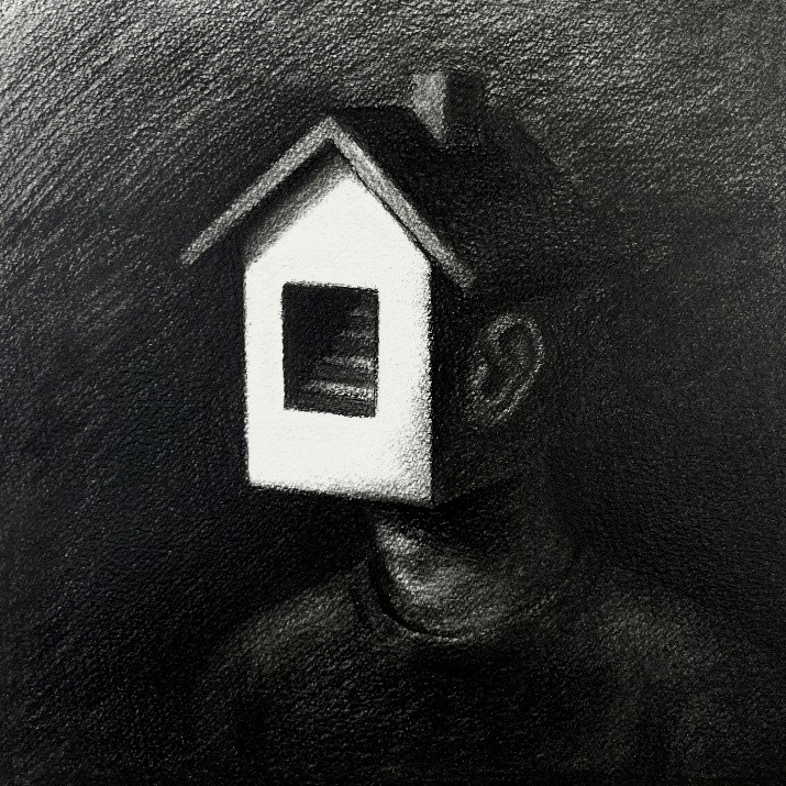 Home, 25 × 25cm, charcoal on paper, 2025