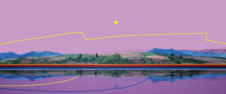 [낮달 - 압록강 기억- 뱃놀이(boating)ㅣ244x100cmㅣacrylic &amp; oil on canvasㅣ2026. 사진제공=공립 인제내설악미술관 ]